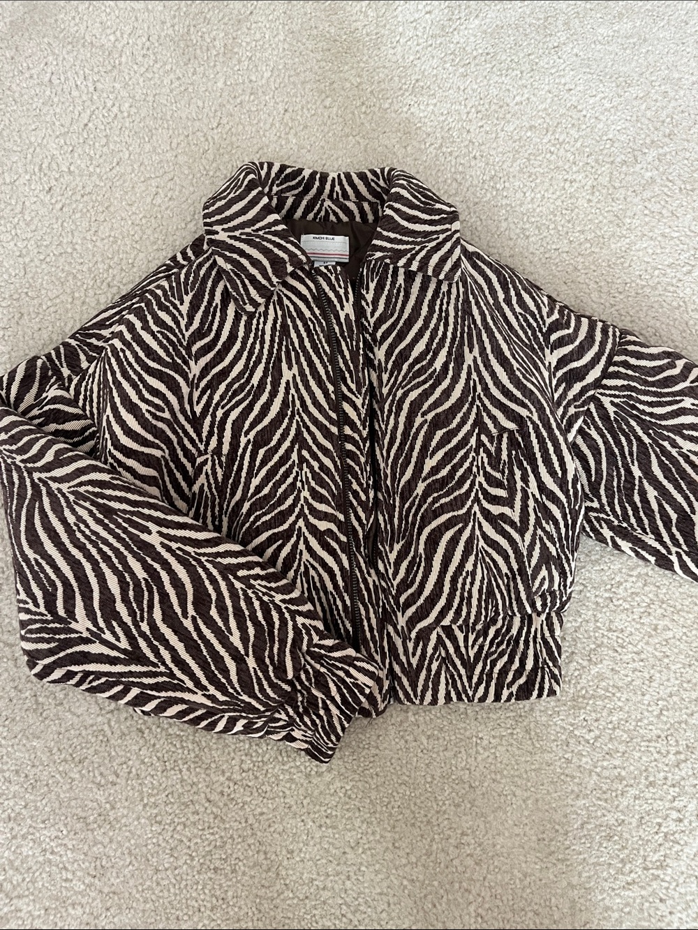Kimchi blue woven zebra puff coat cropped